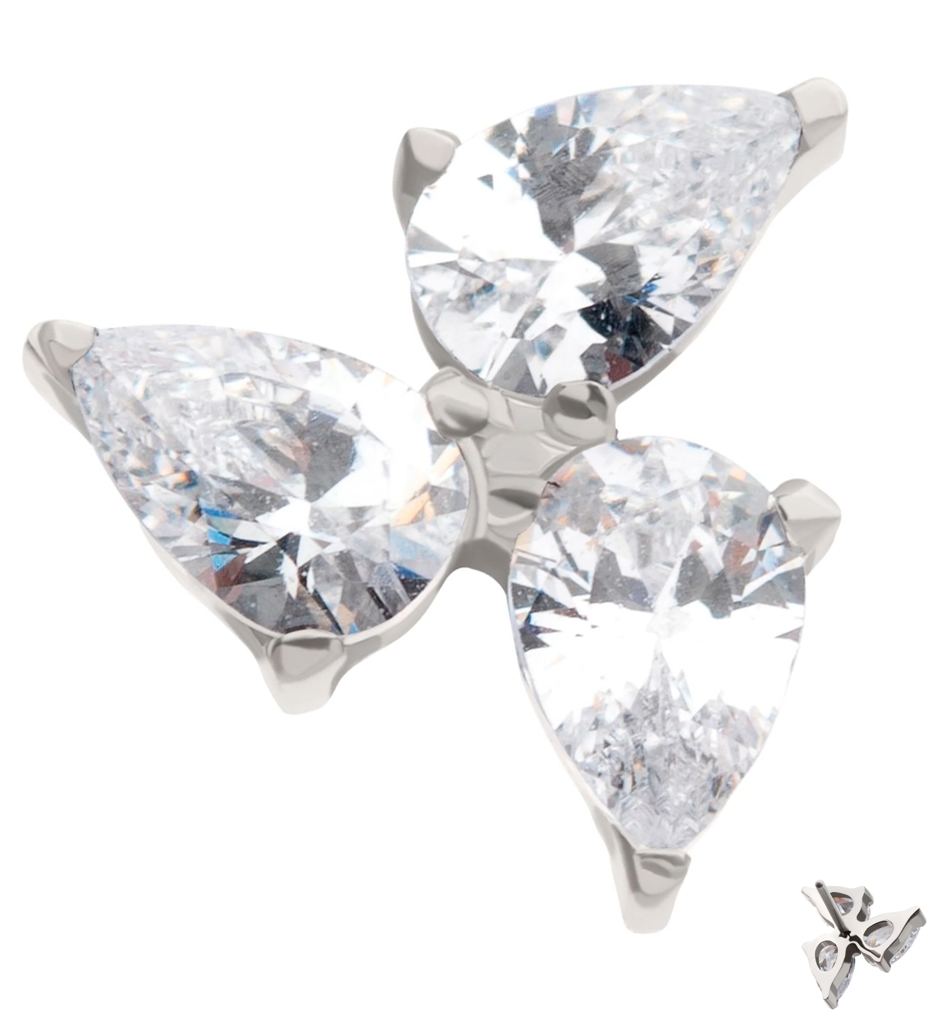 Triple Teardrop Clear CZ Titanium Threadless Top - Mrs Treak