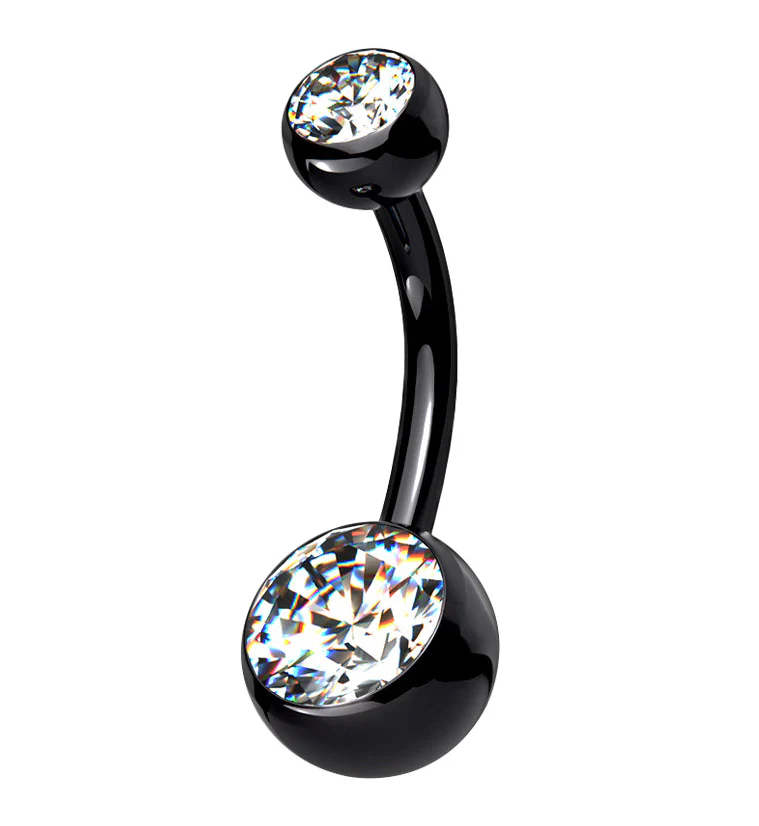 Black PVD Clear CZ Internally Threaded Titanium Belly Button Ring - Mrs Treak