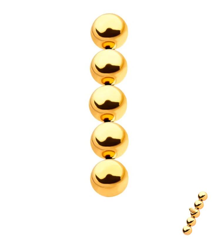 24kt Gold PVD Beaded Line Internally Threaded Titanium Top - Mrs Treak