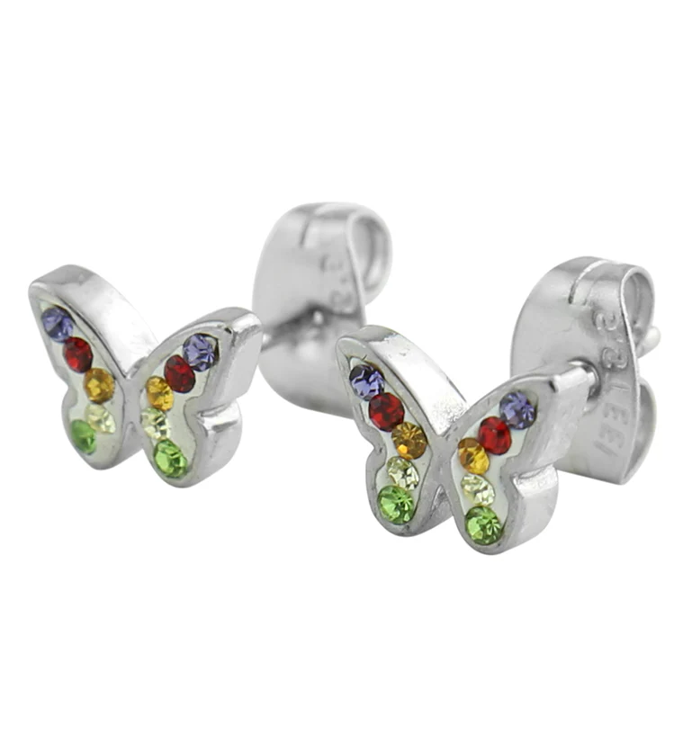 Butterfly Rainbow CZ Stainless Steel Stud Earrings - Mrs Treak