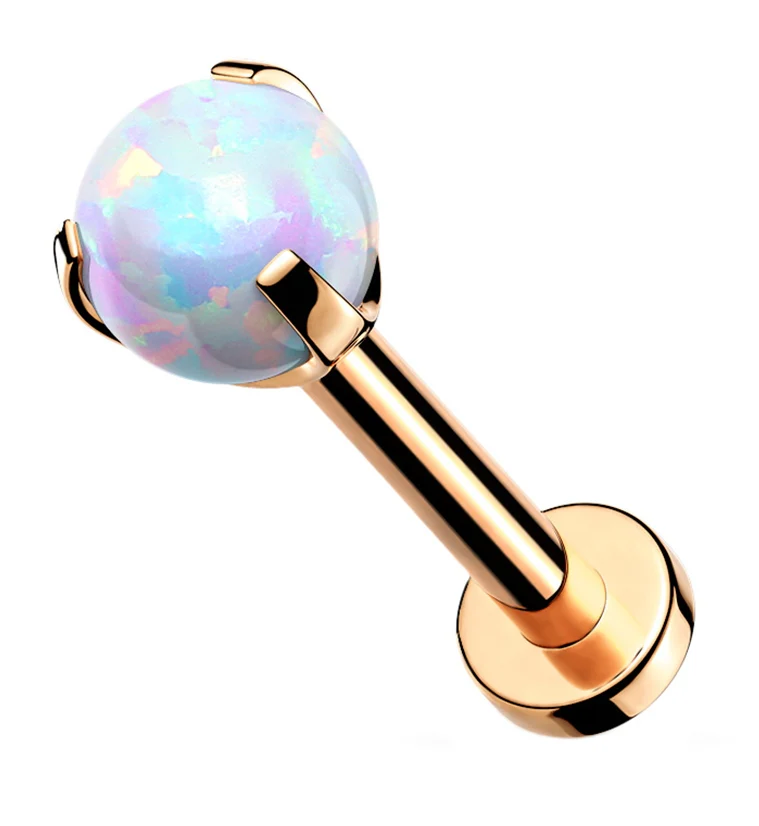 Rose Gold PVD Opalite Claw Set Stainless Steel Labret - Mrs Treak