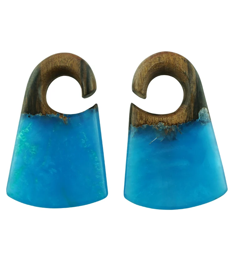 Ocean Resin Locket Areng Wood Ear Weights - Mrs Treak