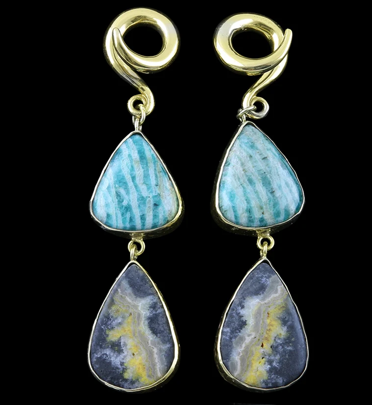 Double Amazonite X Bumblebee Jasper Stone Ear Weights - Mrs Treak