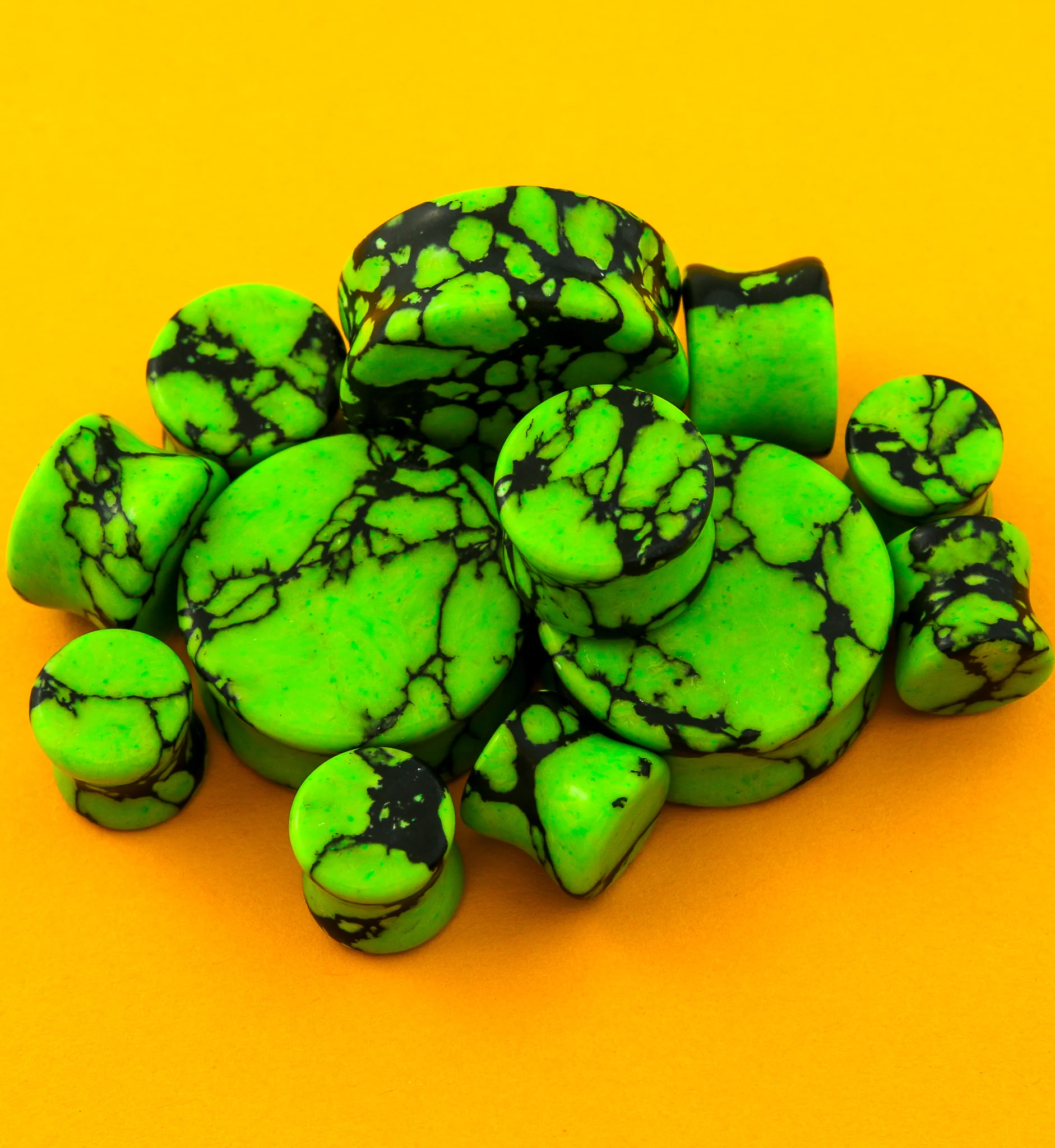 Green And Black Howlite Stone Plugs - Mrs Treak