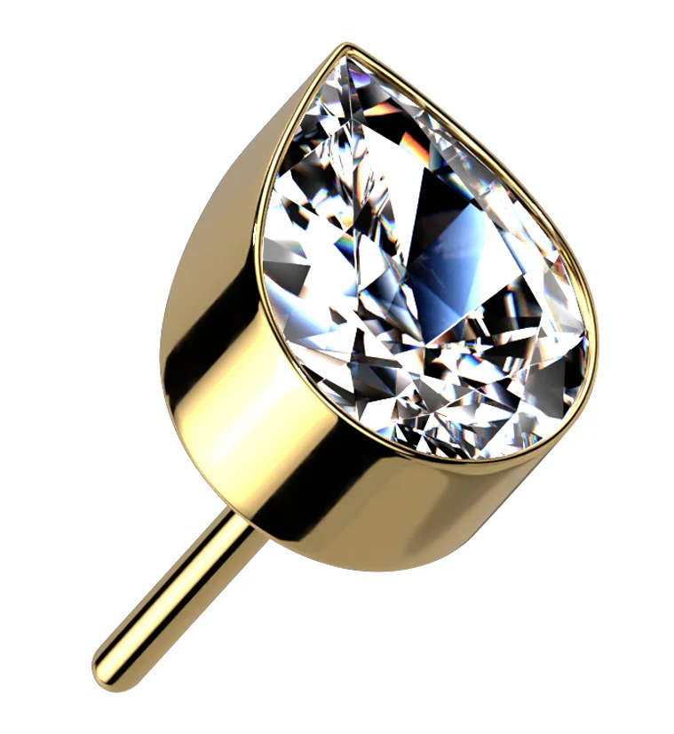 Gold PVD Teardrop CZ Threadless Titanium Top - Mrs Treak