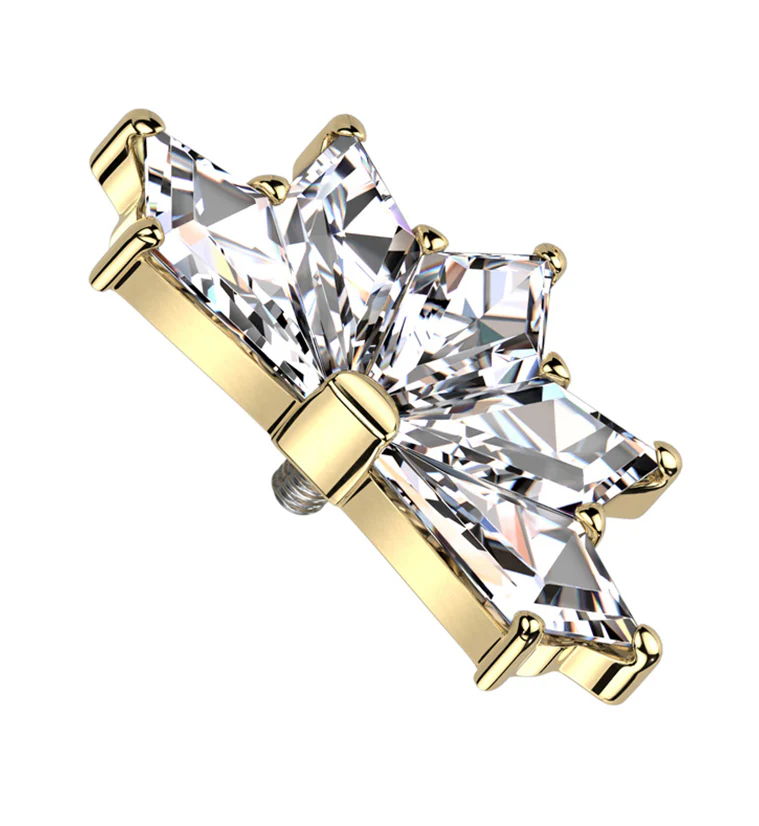Gold PVD Petite Fan CZ Internally Threaded Titanium Top - Mrs Treak