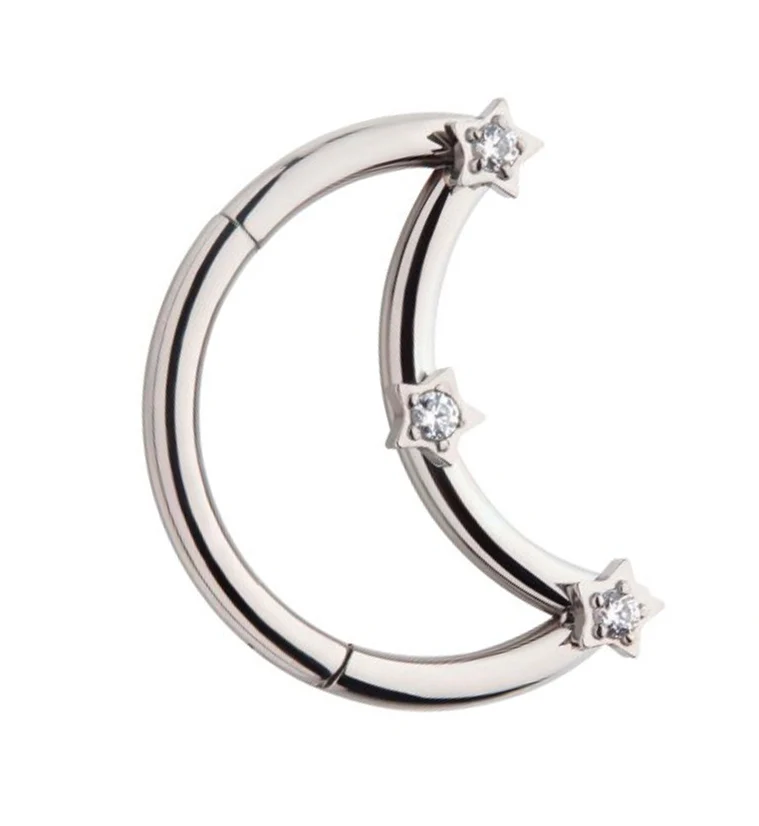 Half Moon Star CZ Titanium Hinged Segment Ring - Mrs Treak