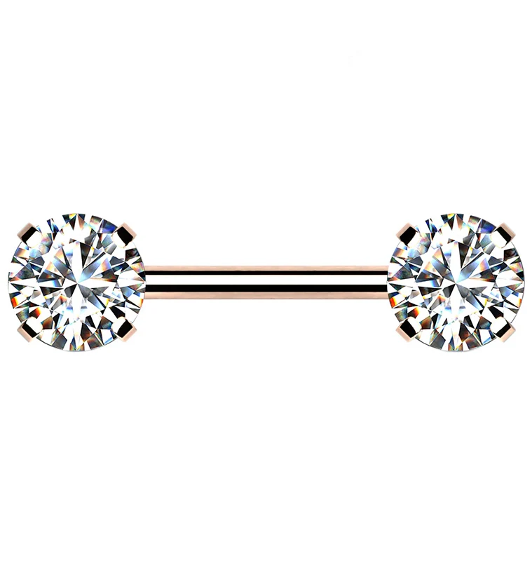 Rose Gold PVD Stainless Steel Double CZ Threadless Barbell - Mrs Treak