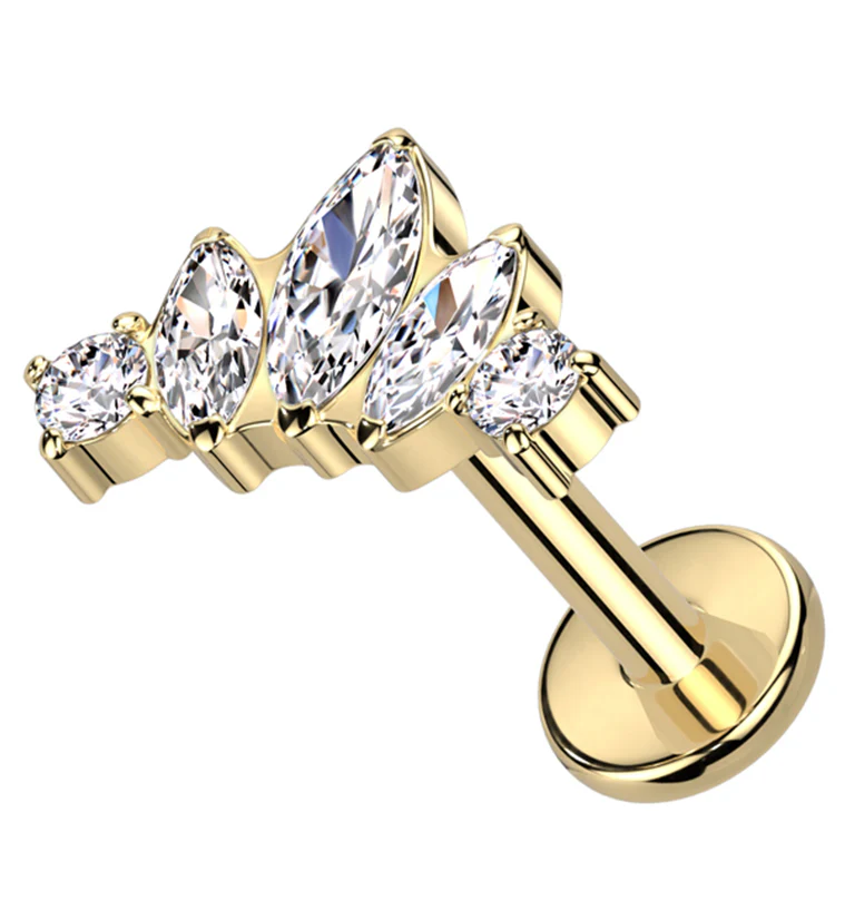 Gold PVD Coronal Clear CZ Internally Threaded Titanium Labret - Mrs Treak