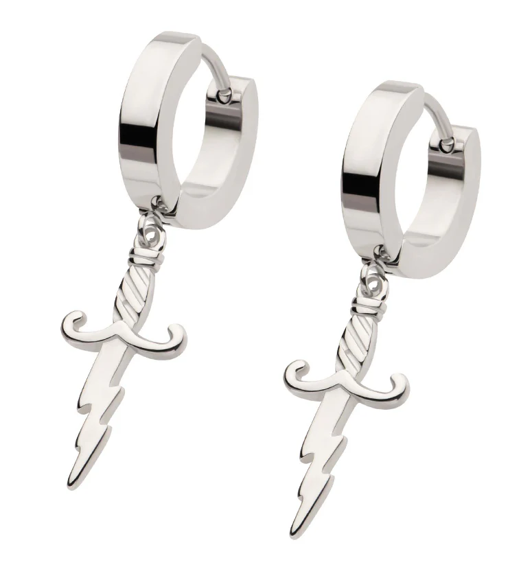 Electric Dagger Stainless Steel Hoop Huggie Earrings - Mrs Treak