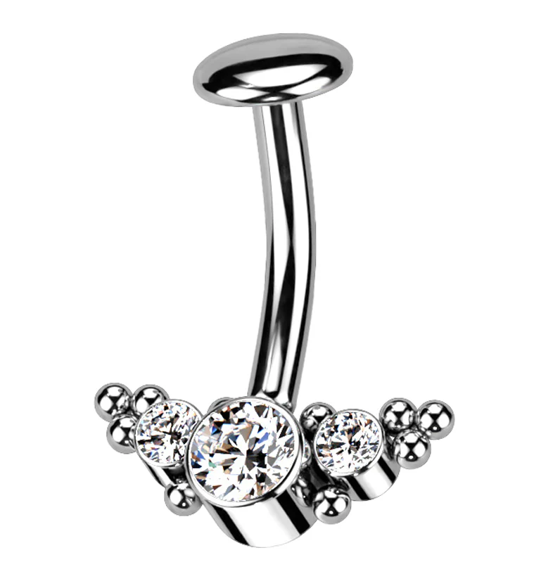 Beaded Triple Clear CZ Titanium Threadless Floating Belly Button Ring - Mrs Treak