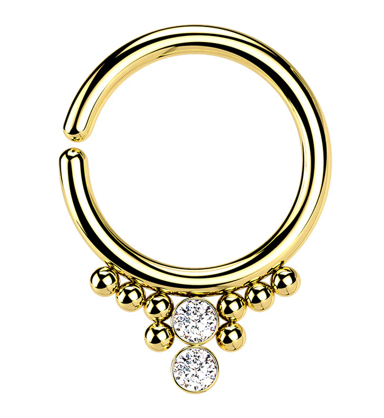 Gold PVD Double CZ Shill Bead Annealed Seamless Hoop Ring - Mrs Treak