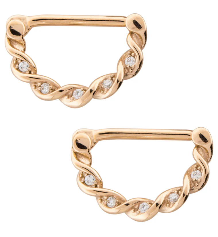 14G Rose Gold PVD Helix CZ Nipple Clicker - Mrs Treak