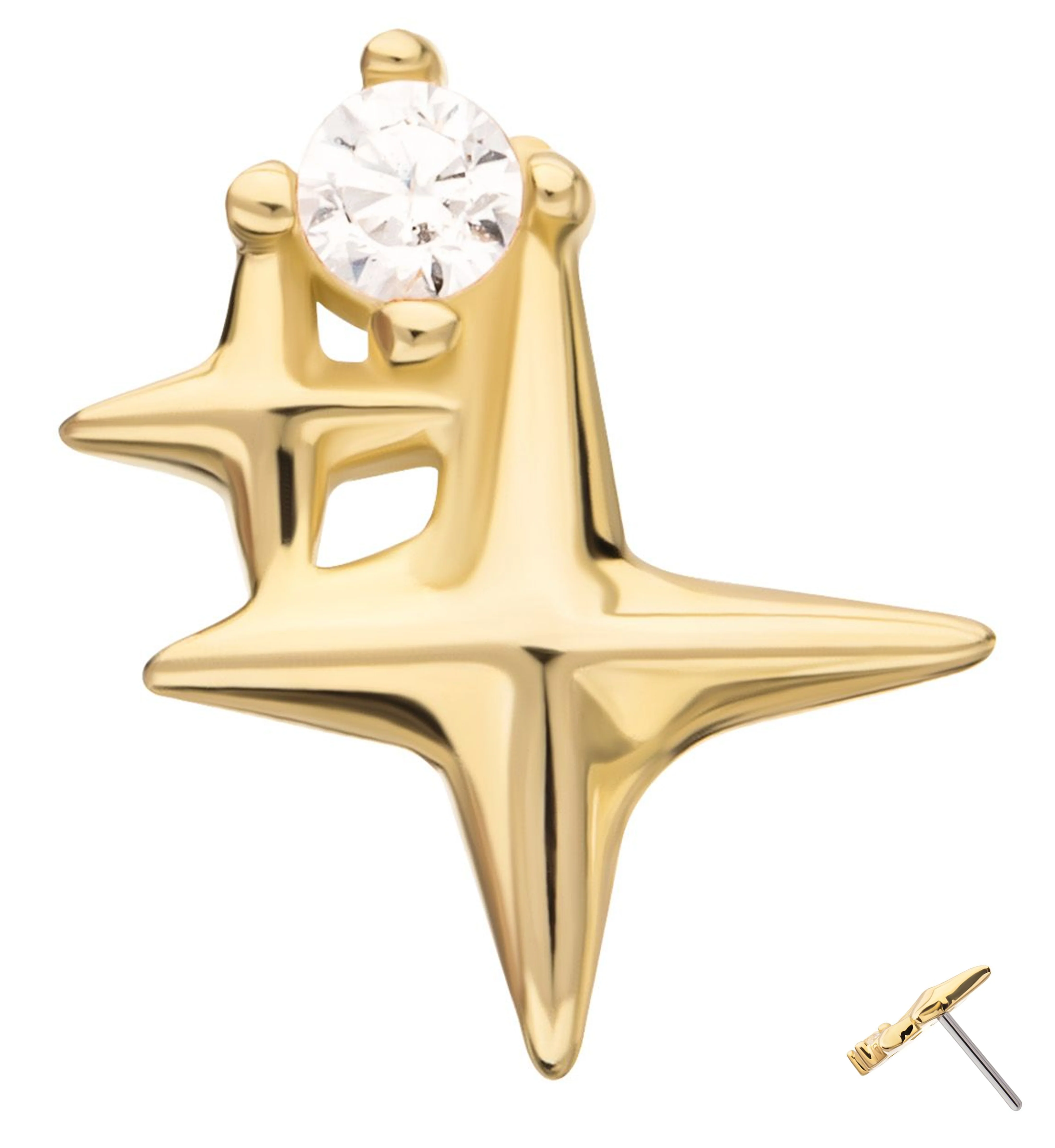 14kt Gold Twinkle Star Clear CZ Threadless Top - Mrs Treak