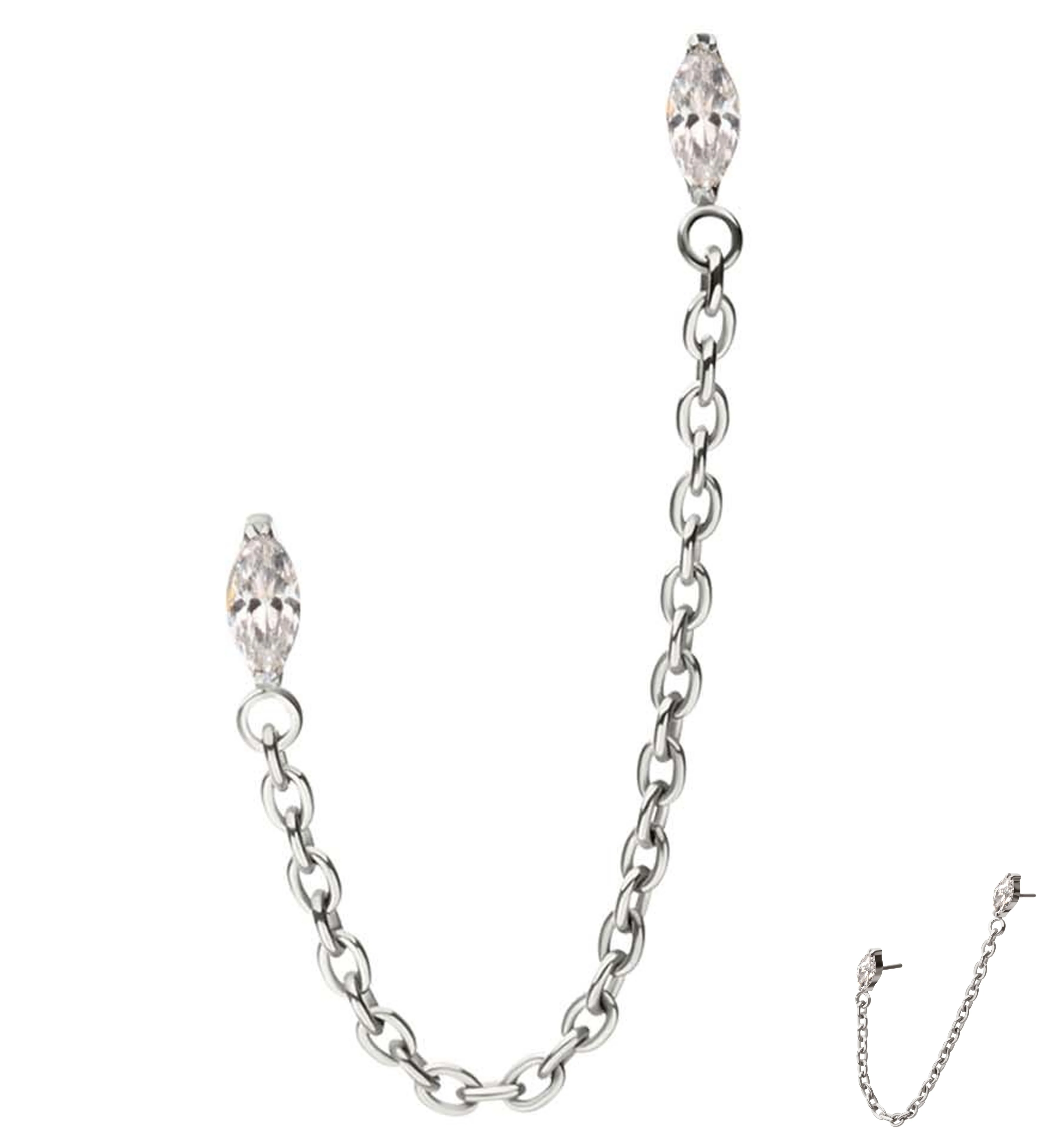 Double Marquise Clear CZ Titanium Threadless Connector Rolo Chain Tops - Mrs Treak