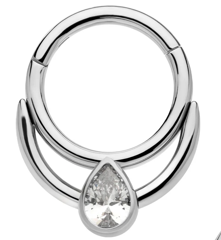Double Front Facing Hoop Teardrop CZ Titanium Hinged Segment Ring - Mrs Treak