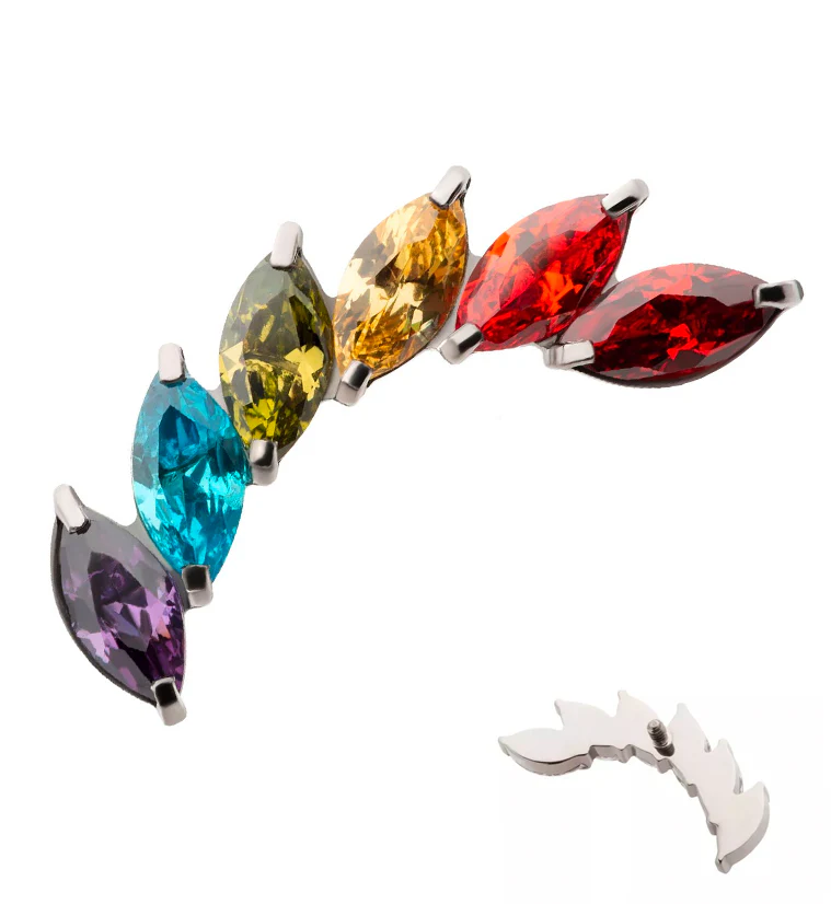 Long Cascade Rainbow CZ Titanium Internally Threaded Top - Mrs Treak