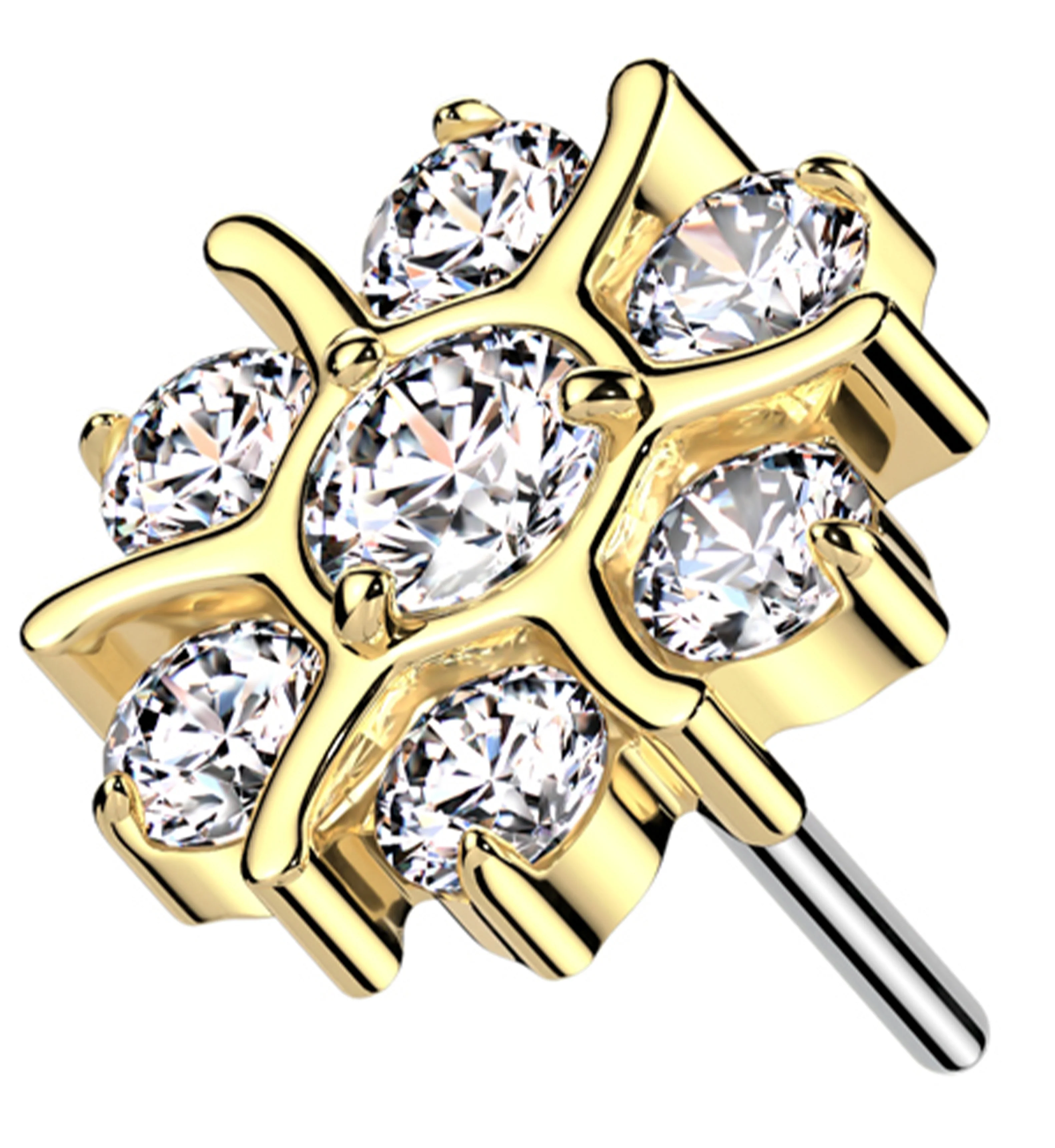 Gold PVD Solstice Flower Clear CZ Titanium Threadless Top - Mrs Treak