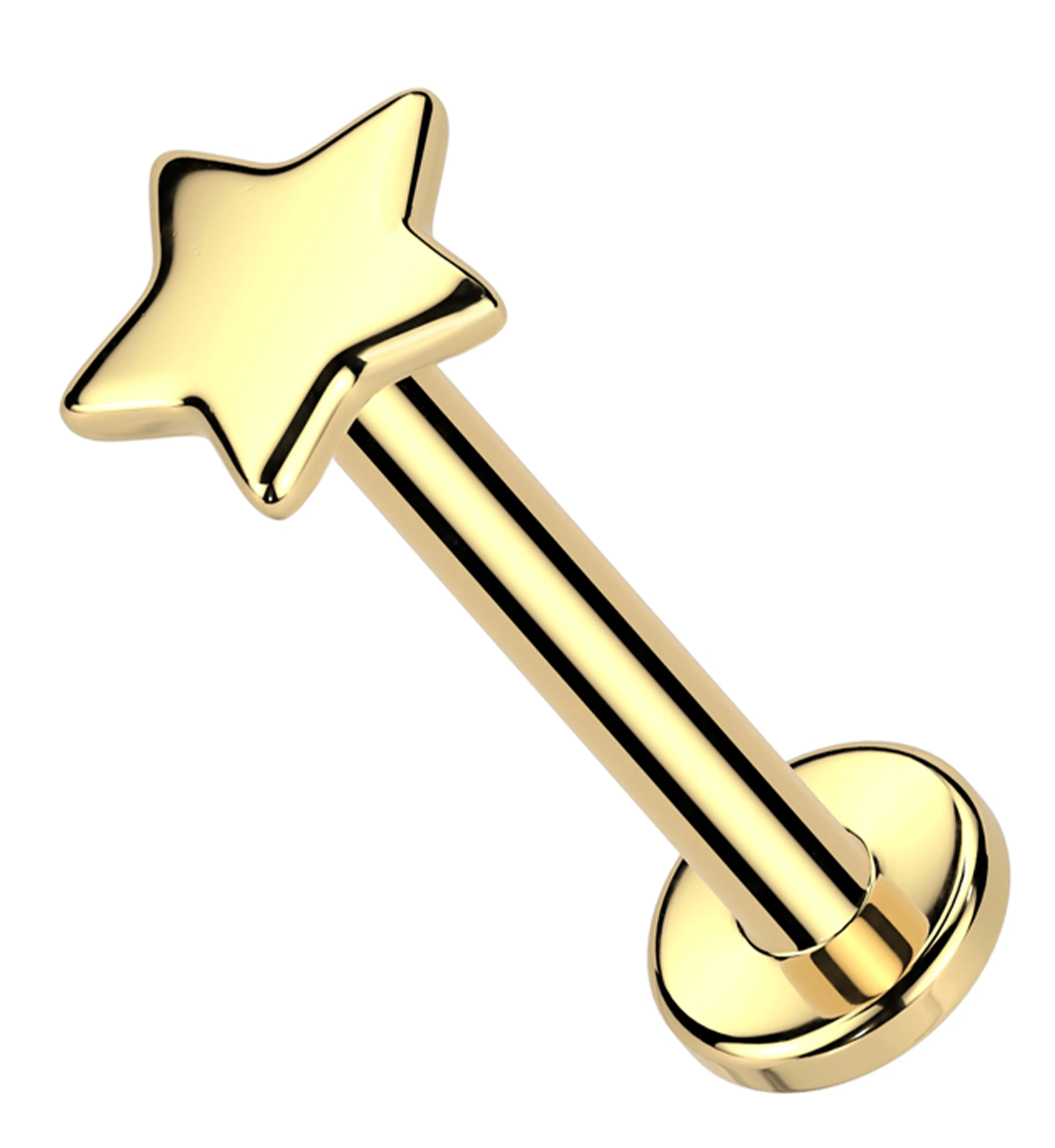 14kt Gold Flat Star Threadless Labret - Mrs Treak