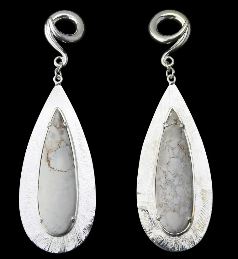 Score White Howlite Stone White Brass Ear Weights - Mrs Treak