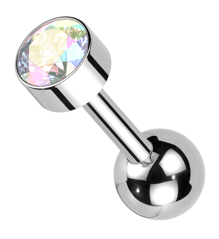 Bezel Rainbow Aurora CZ Titanium Internally Threaded Barbell - Mrs Treak