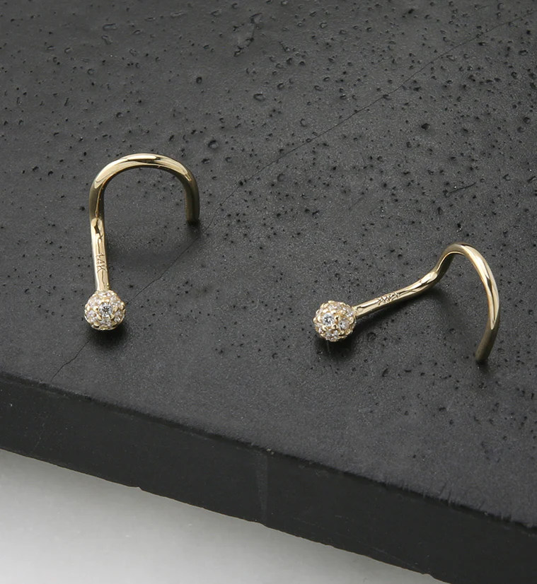 14kt Gold CZ Ball Nose Screw Ring - Mrs Treak