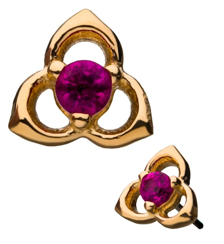 14kt Gold Trinity Pink Gem Threadless Top - Mrs Treak