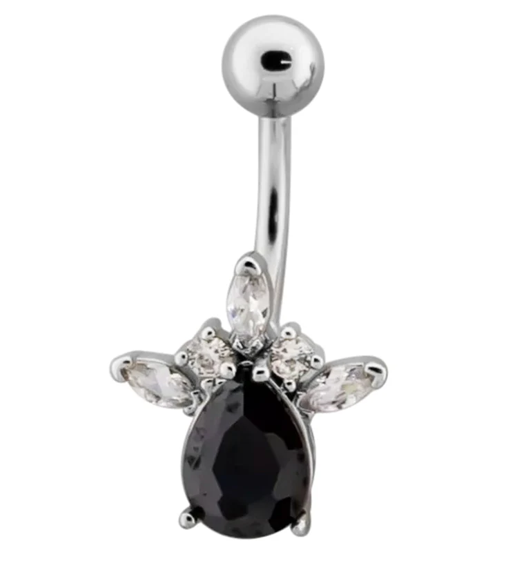 Tiara Teardrop Black CZ Belly Button Ring - Mrs Treak