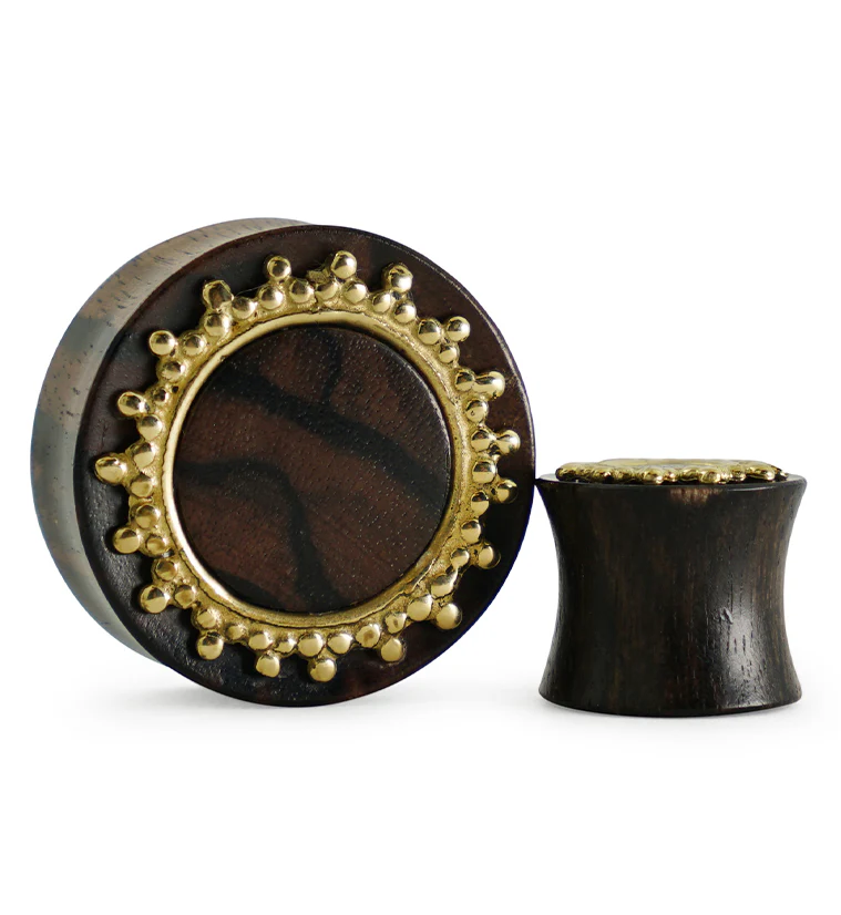 Adorn Brass Inlay Areng Wood Plugs - Mrs Treak