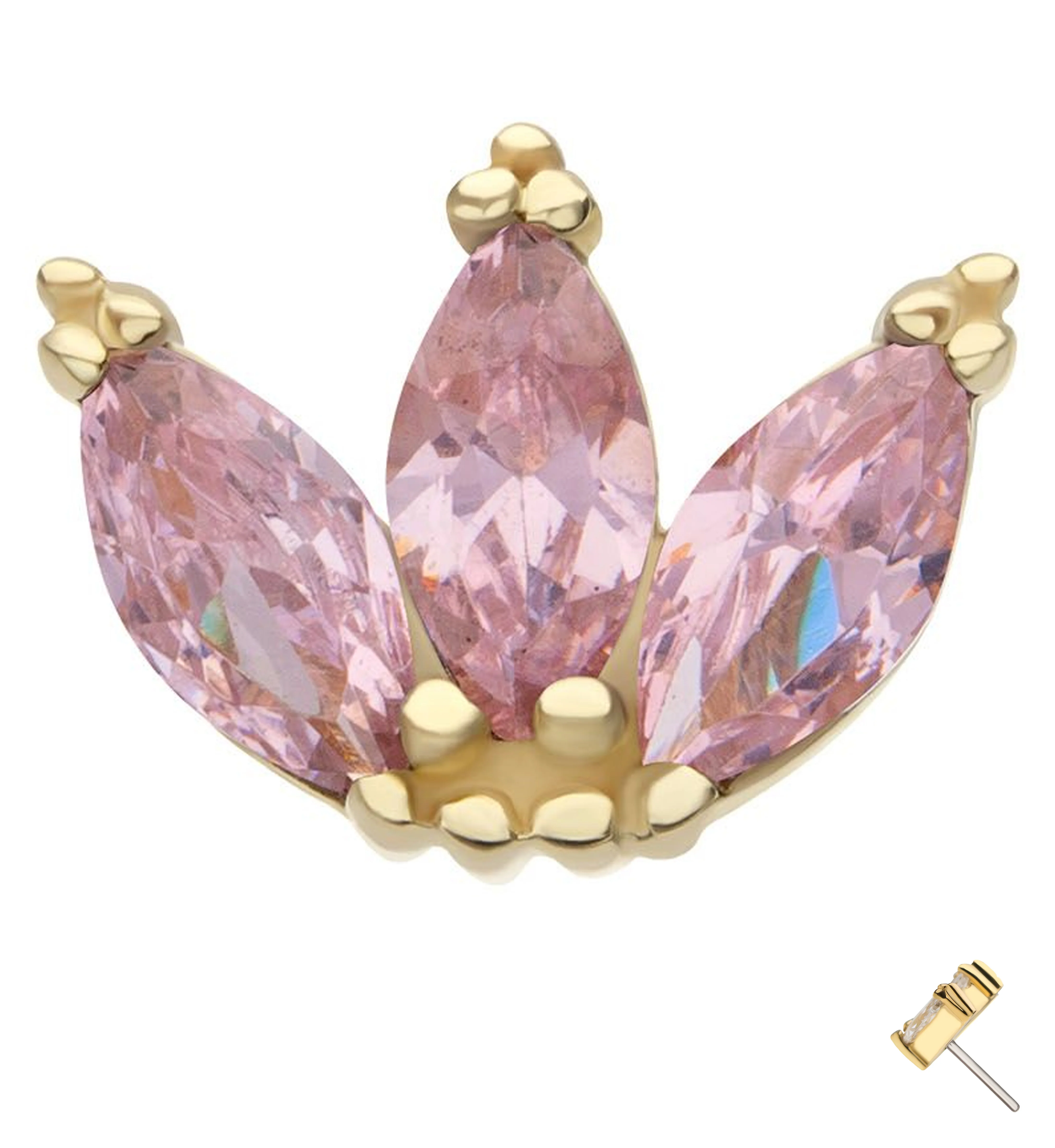 14kt Gold Liege Pink CZ Threadless Top - Mrs Treak