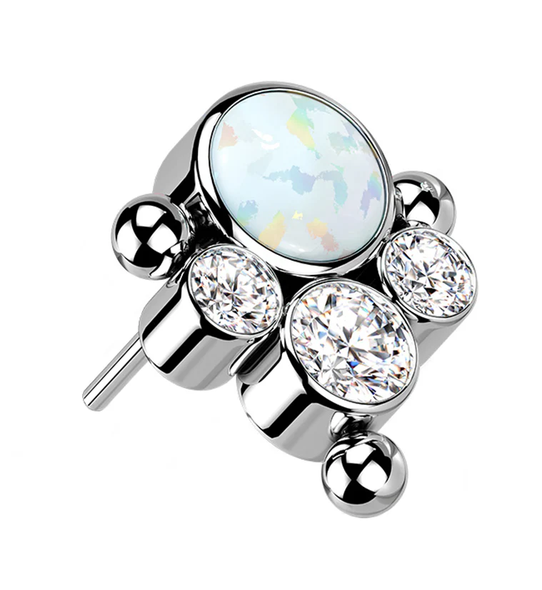 White Opalite Clear CZ Bundle Titanium Threadless Top - Mrs Treak