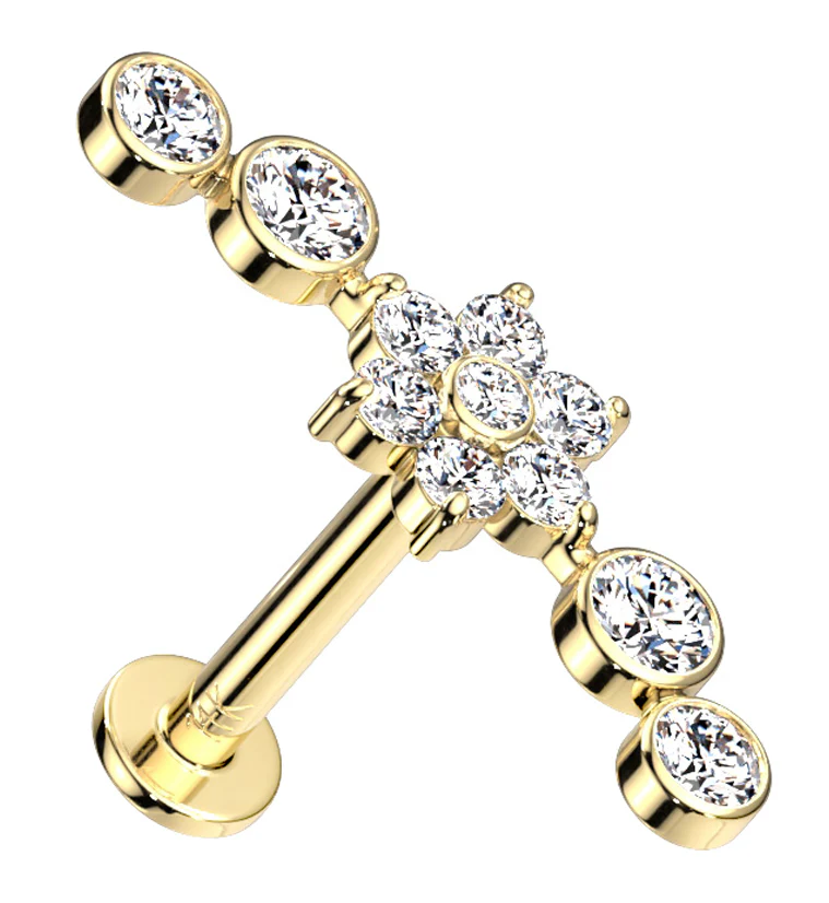 14kt Gold Flower Arch CZ Threadless Labret - Mrs Treak