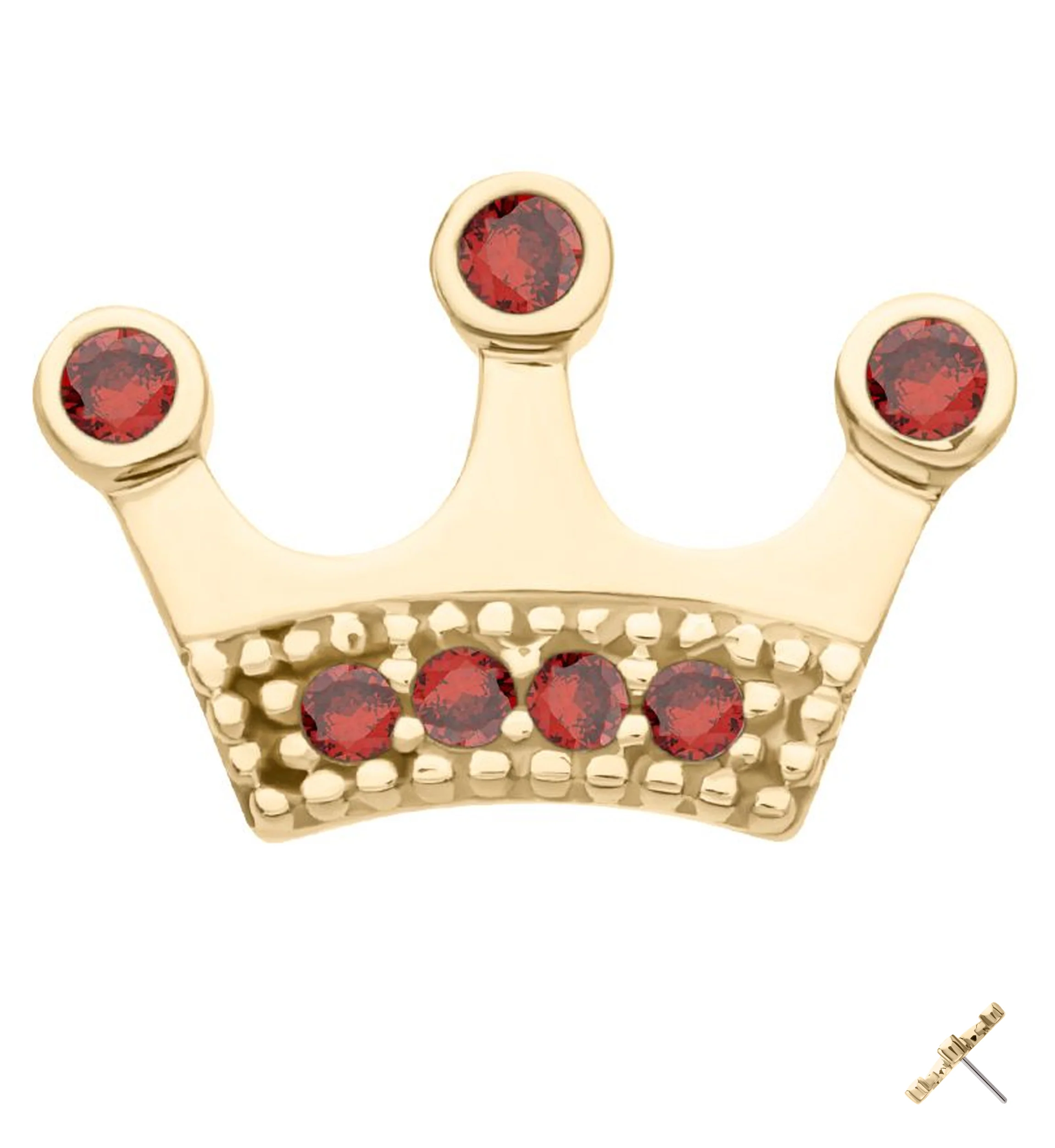 14kt Gold Crown Garnet CZ Threadless Top - Mrs Treak
