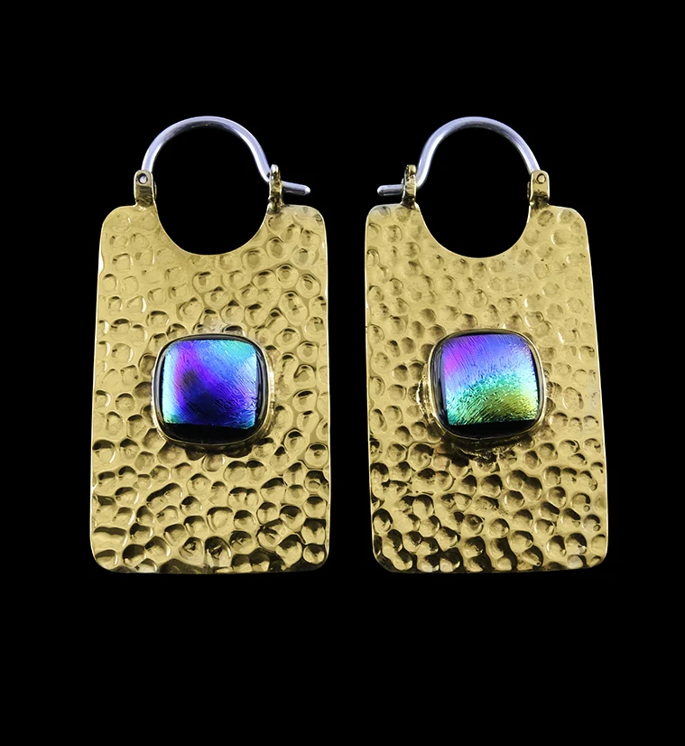 14G Lateral Dichroic Glass Brass Hangers - Earrings - Mrs Treak