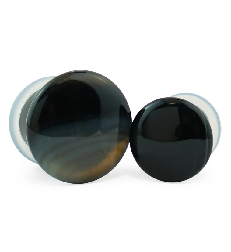 Black Line Agate Single Flare Stone Plugs - Mrs Treak