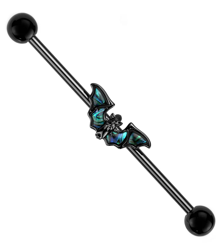Black PVD Abalone Bat Wing Stainless Steel Industrial Barbell - Mrs Treak