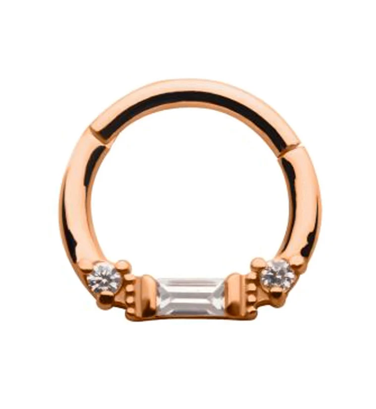 Rose Gold PVD Round & Baguette CZ Beaded Hinged Segment Ring - Mrs Treak