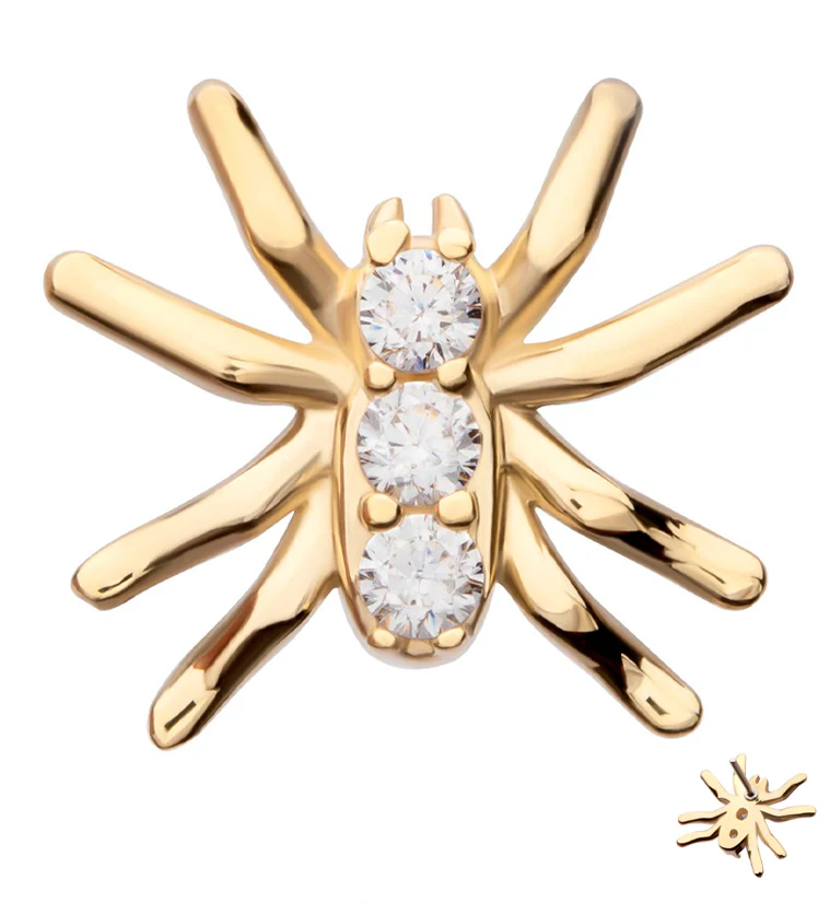 14kt Gold Triple Clear CZ Spider Threadless Top - Mrs Treak