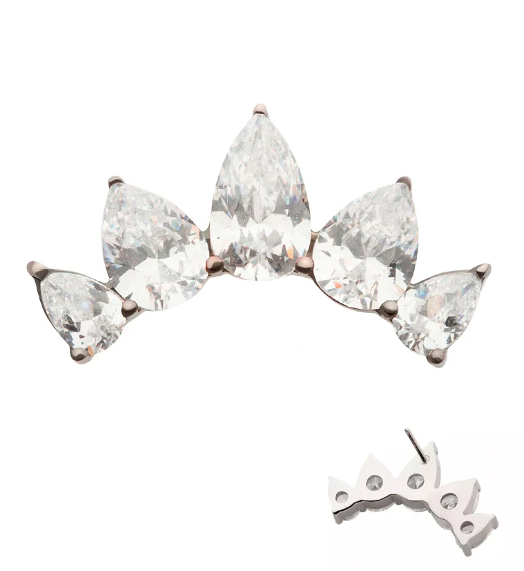 Half Crown Teardrop CZ Threadless Titanium Top - Mrs Treak