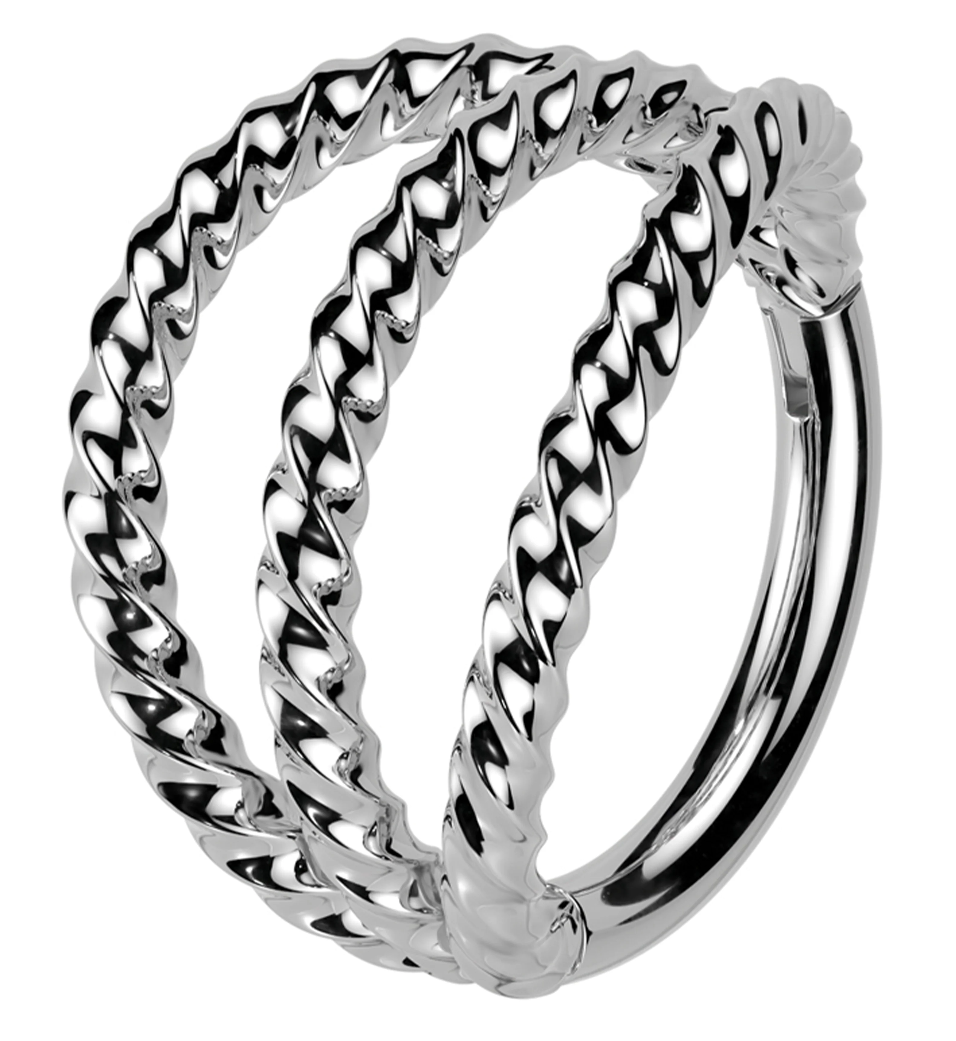 Triple Twist Row Stainless Steel Hinged Segment Ring - Mrs Treak