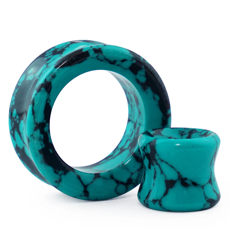 Black & Teal Howlite Stone Tunnels - Mrs Treak