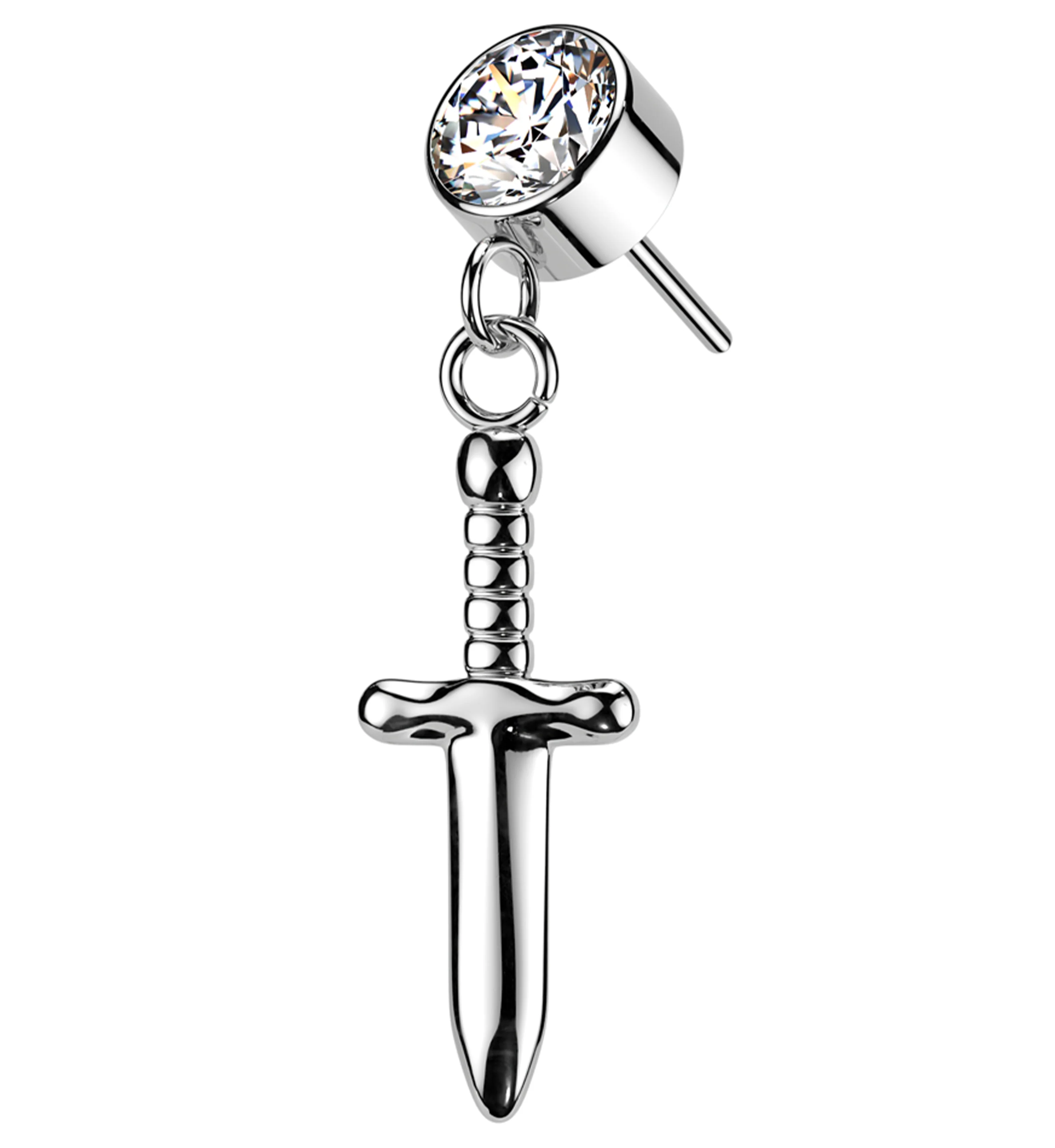 Twisted Dagger Dangle Clear CZ Titanium Threadless Top - Mrs Treak