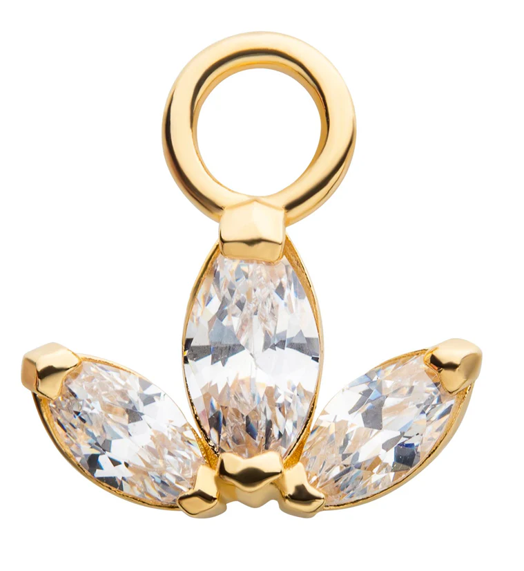14kt Gold Triple Petal Clear CZ Charm - Mrs Treak