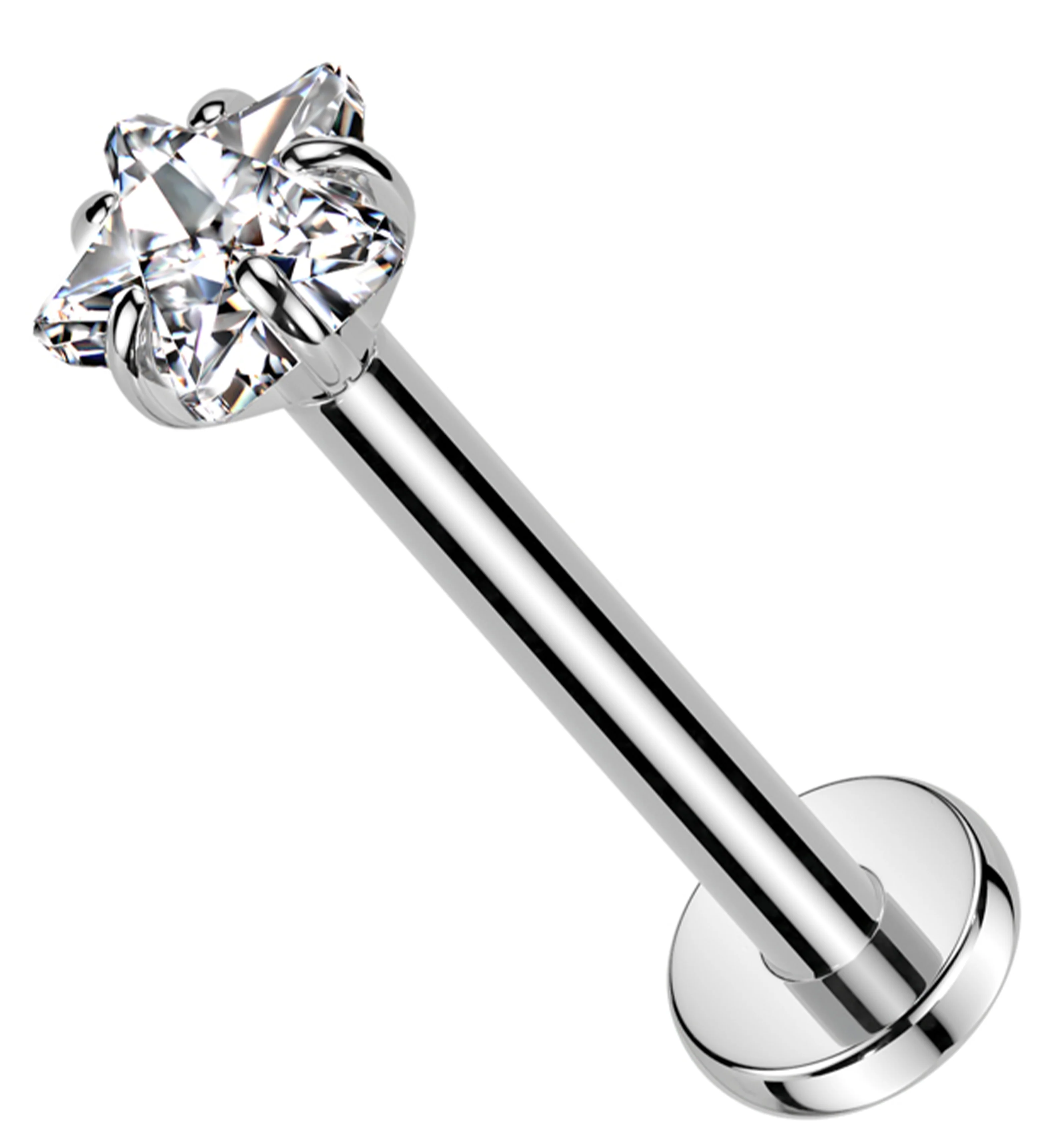 Star Prong Clear CZ Titanium Threadless Labret - Mrs Treak