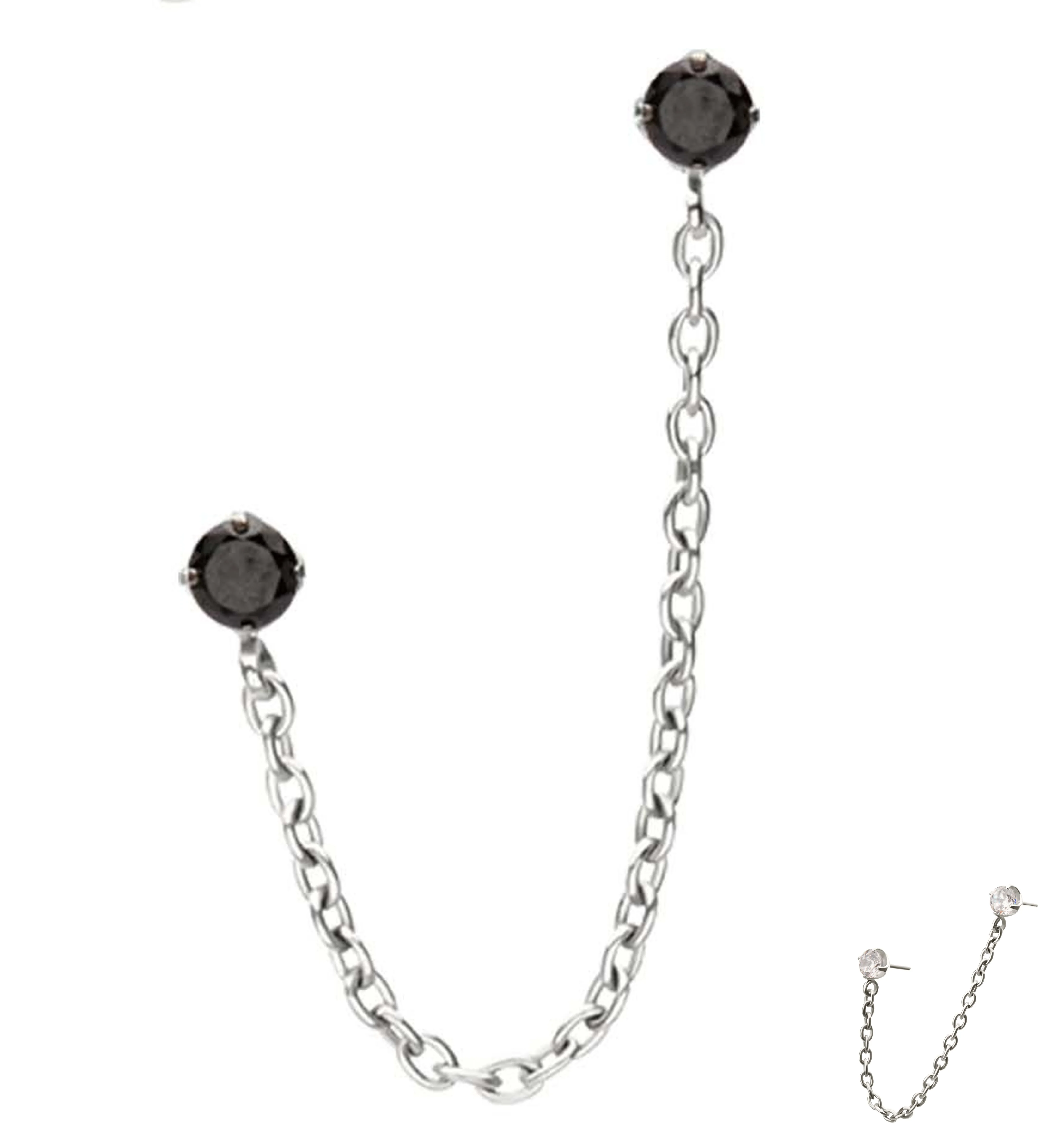 Double Prong Black CZ Titanium Threadless Connector Rolo Chain Tops - Mrs Treak