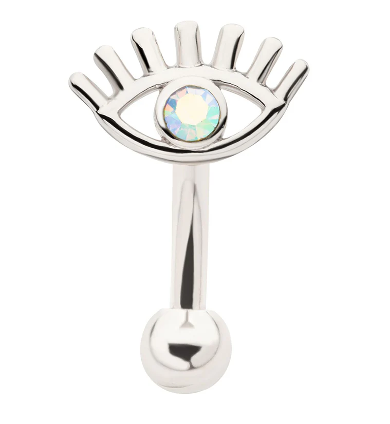 Evil Eye Rainbow Aurora CZ Curved Barbell - Mrs Treak