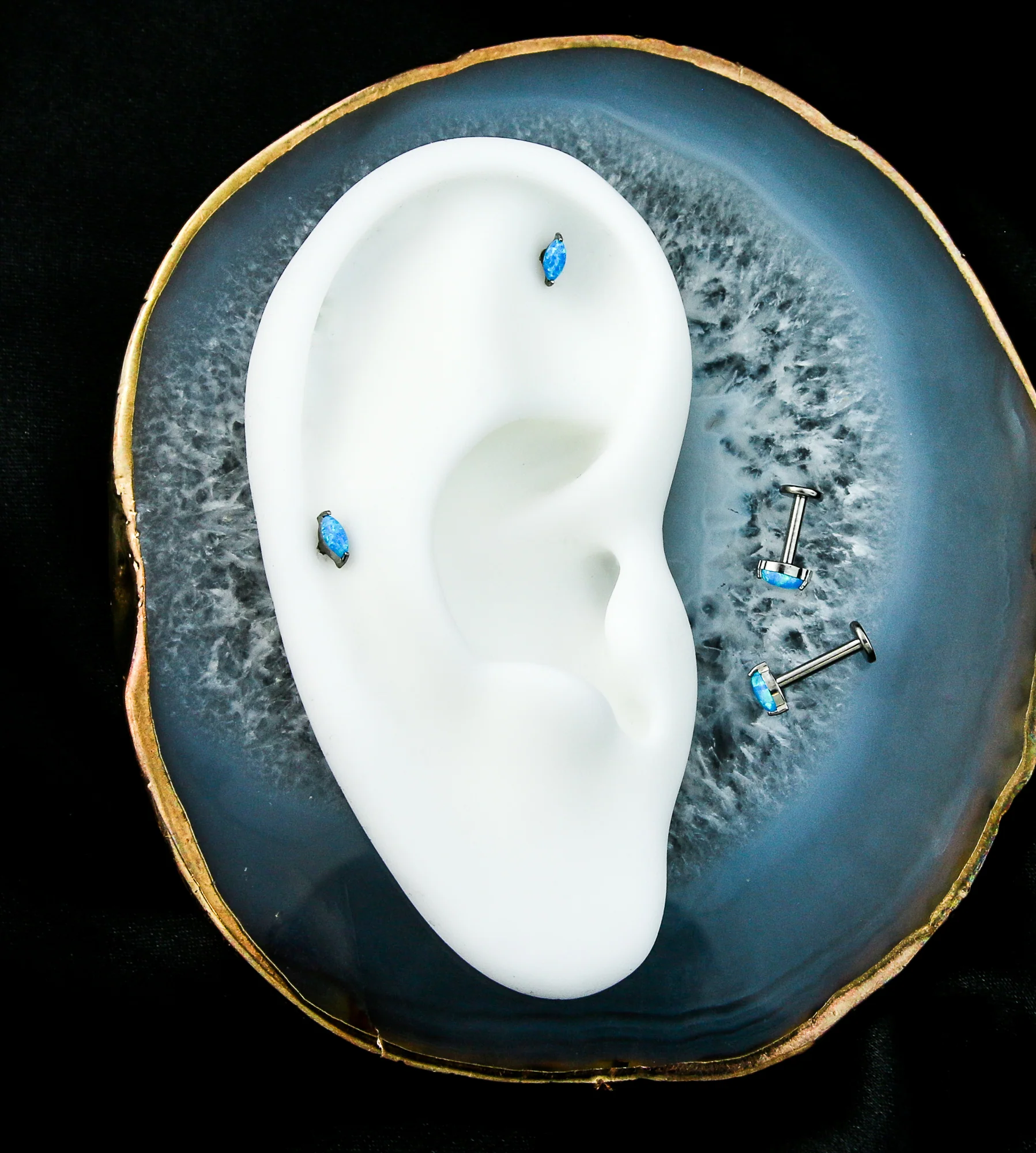 Marquise Blue Opalite Internally Threaded Titanium Labret - Mrs Treak