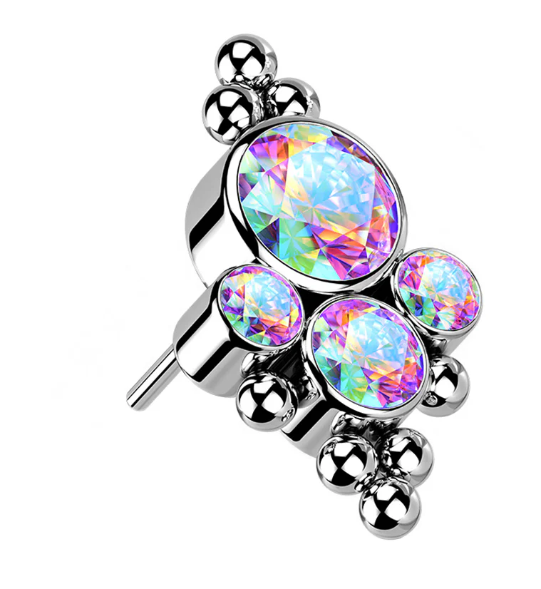 Beaded Rainbow Aurora CZ Bundle Titanium Threadless Top - Mrs Treak