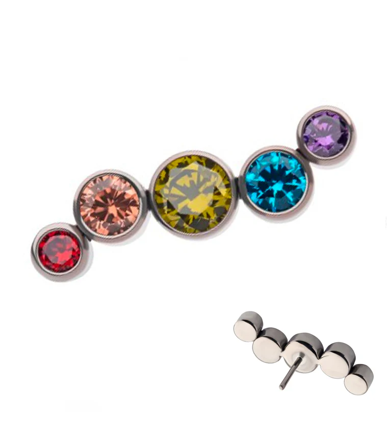 Ripple Rainbow CZ Threadless Titanium Top - Mrs Treak