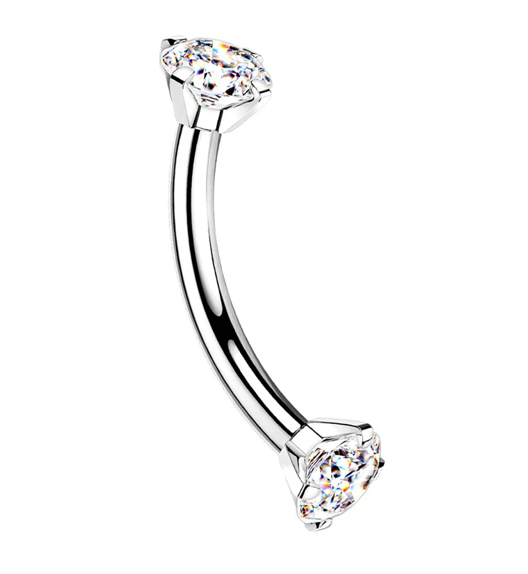 16G Clear CZ Double Prong Titanium Curved Barbell - Mrs Treak